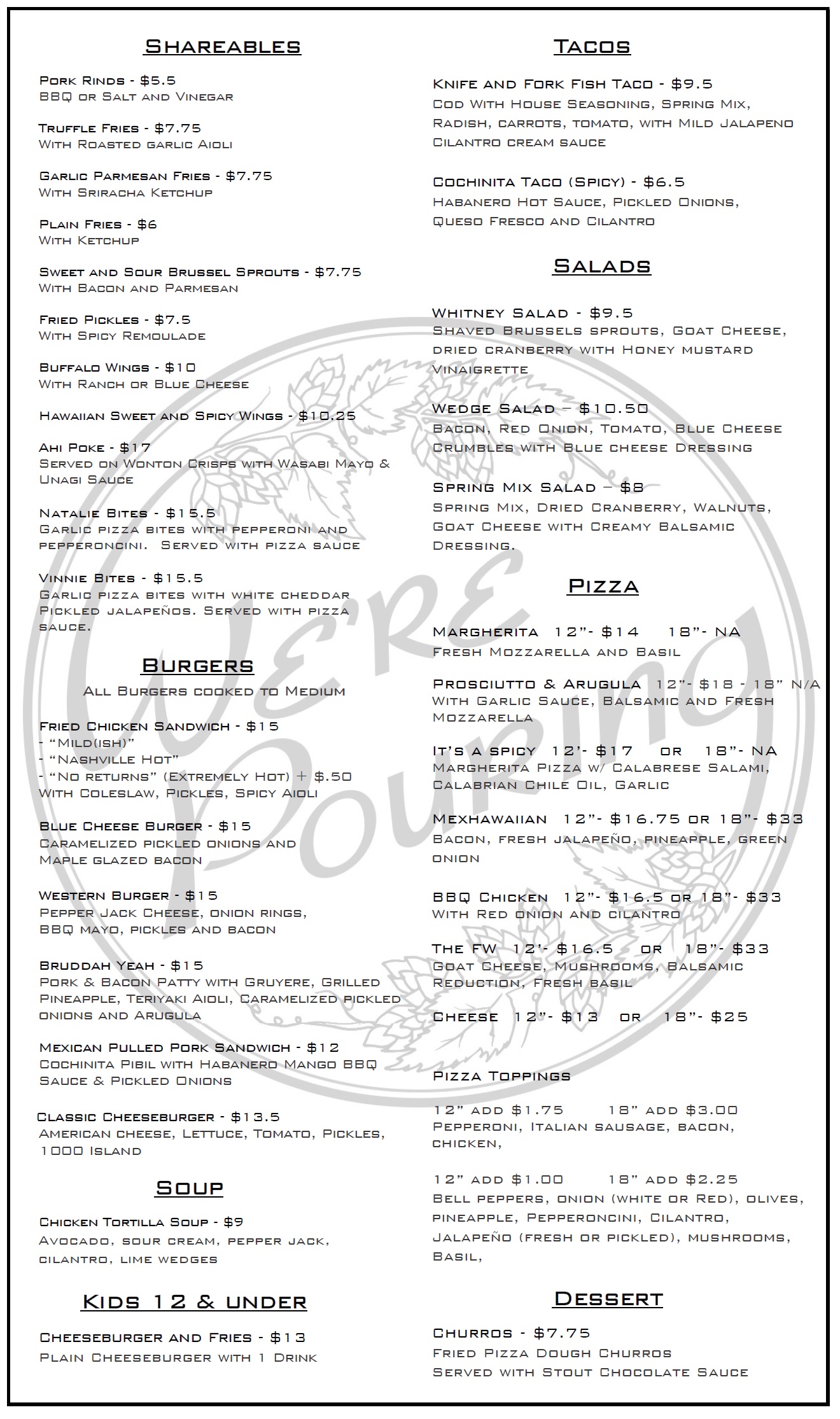WERE POURING FOOD MENU - 06-12-23